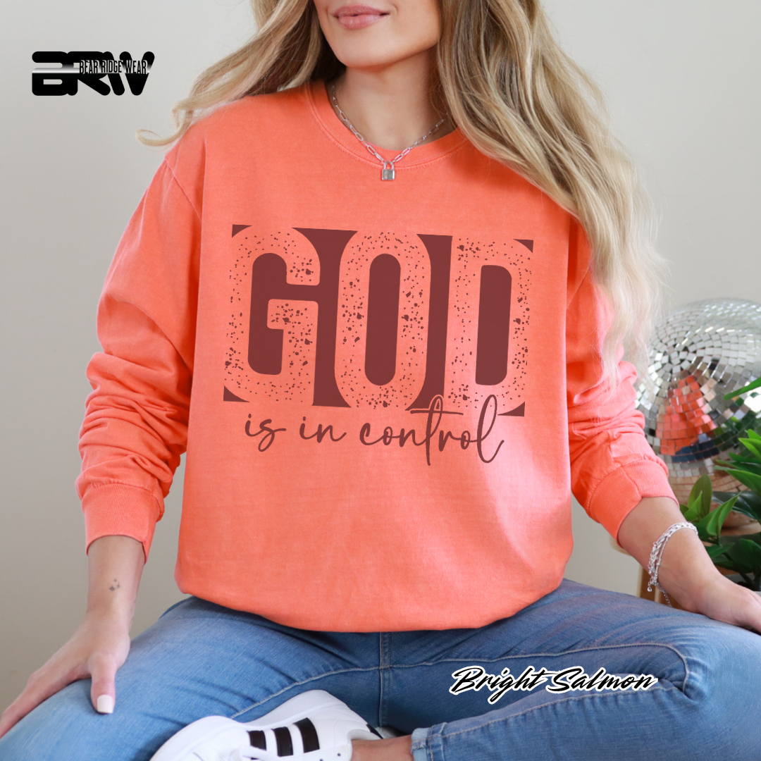 'God Is In Control' Red Faith Long-Sleeve Tee