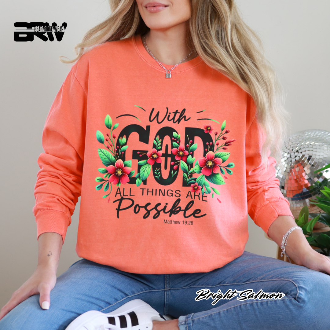 'With God All Things Are Possible' Faith Long-Sleeve Tee