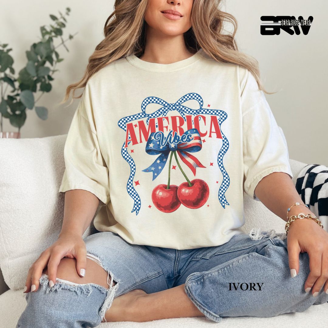 America Vibes- Cherries- Patriotic Tee