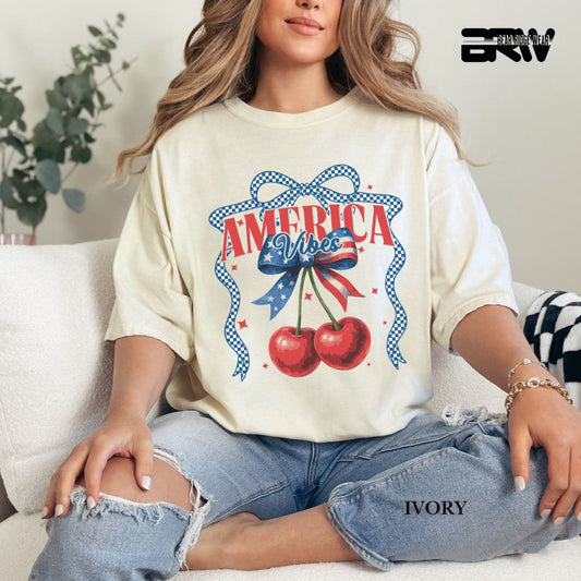 America Vibes- Cherries- Patriotic Tee