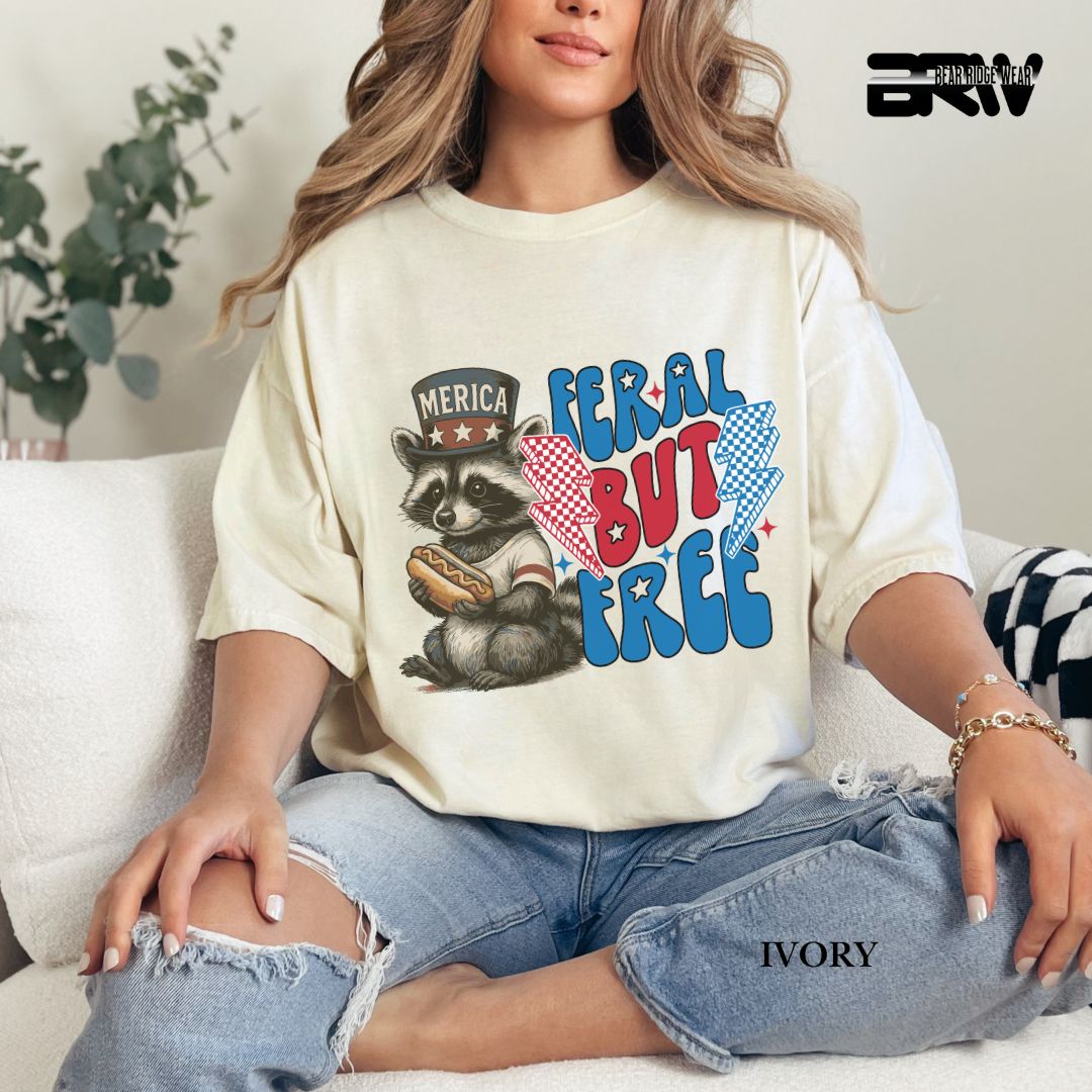 Feral But Free-Hotdog Raccoon- Patriotic Tee