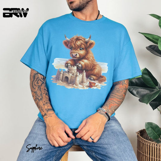'Highland Cow-Sandcastle' Summer T- Shirt