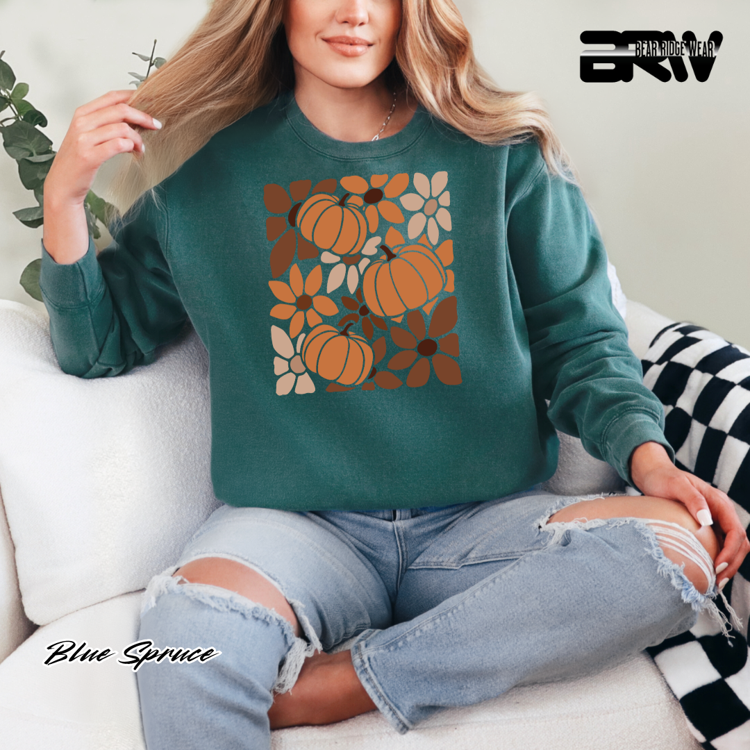 'Boho Floral Pumpkin' Fall Crewneck Sweatshirt
