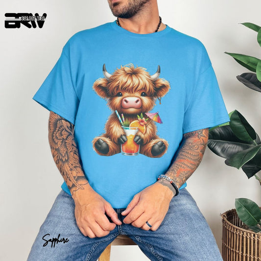 'Highland Cow-Tropical Drink' Summer T- Shirt For Men