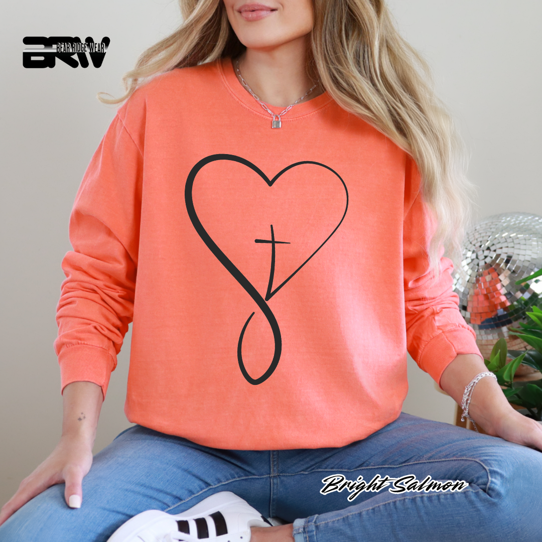 'Infinity Heart With Cross Inside' Black Faith Long-Sleeve Tee