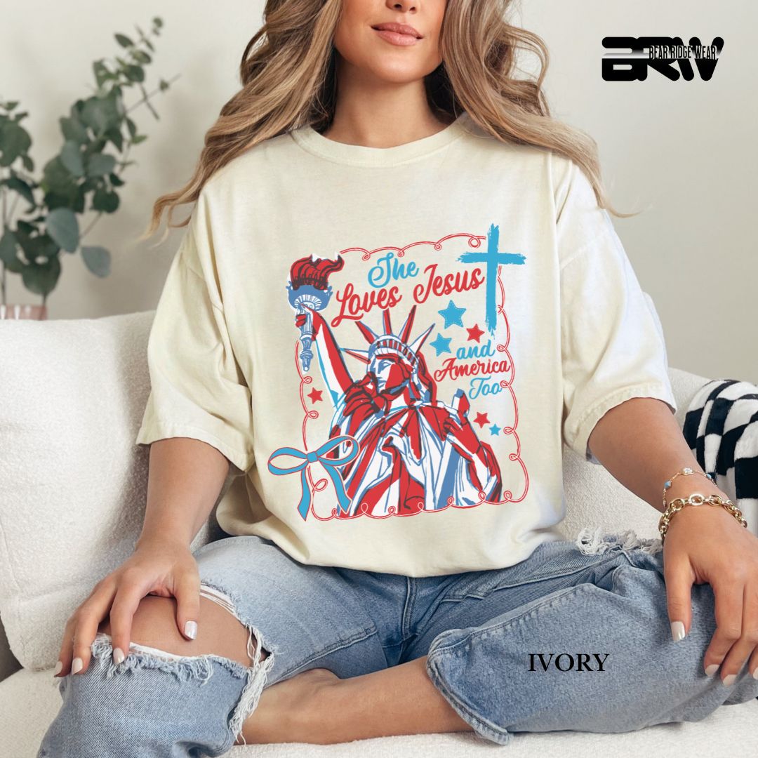 She Loves Jesus-America- Patriotic Tee