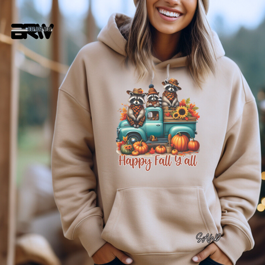 'Happy Fall Yall-Raccoons'  Fall Hoodie