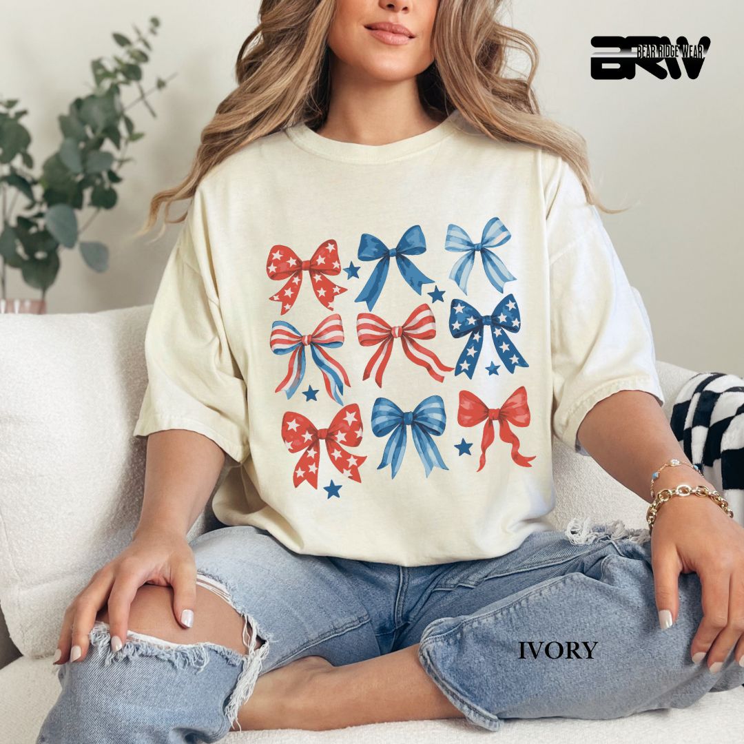 Red-White-Blue Bows- Patriotic Tee