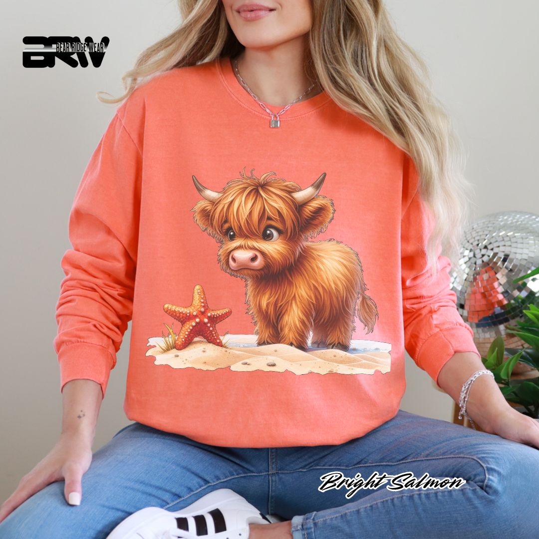 'Highland Cow- Starfish' Summer Long Sleeve Tee