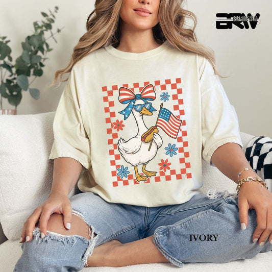 Goose-Girl Flag Hotdog- Patriotic Tee