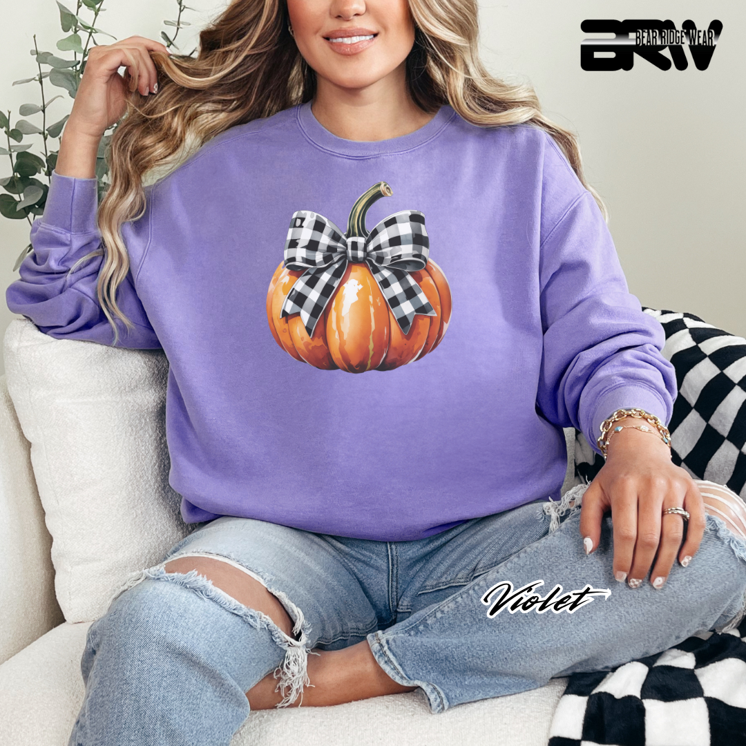 'Pumpkin With plaid Bow' Fall Long Sleeve Tee