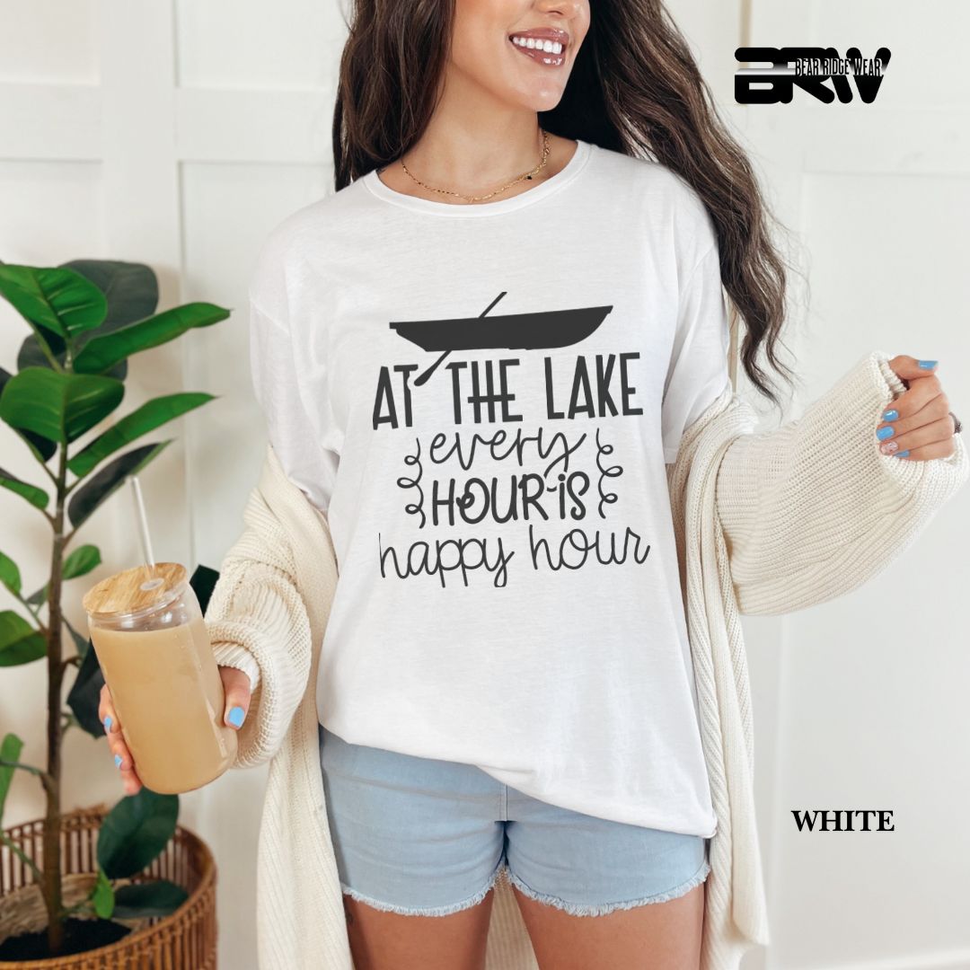 'At The Lake Every Hour Is Happy Hour' 3 Summer Tee
