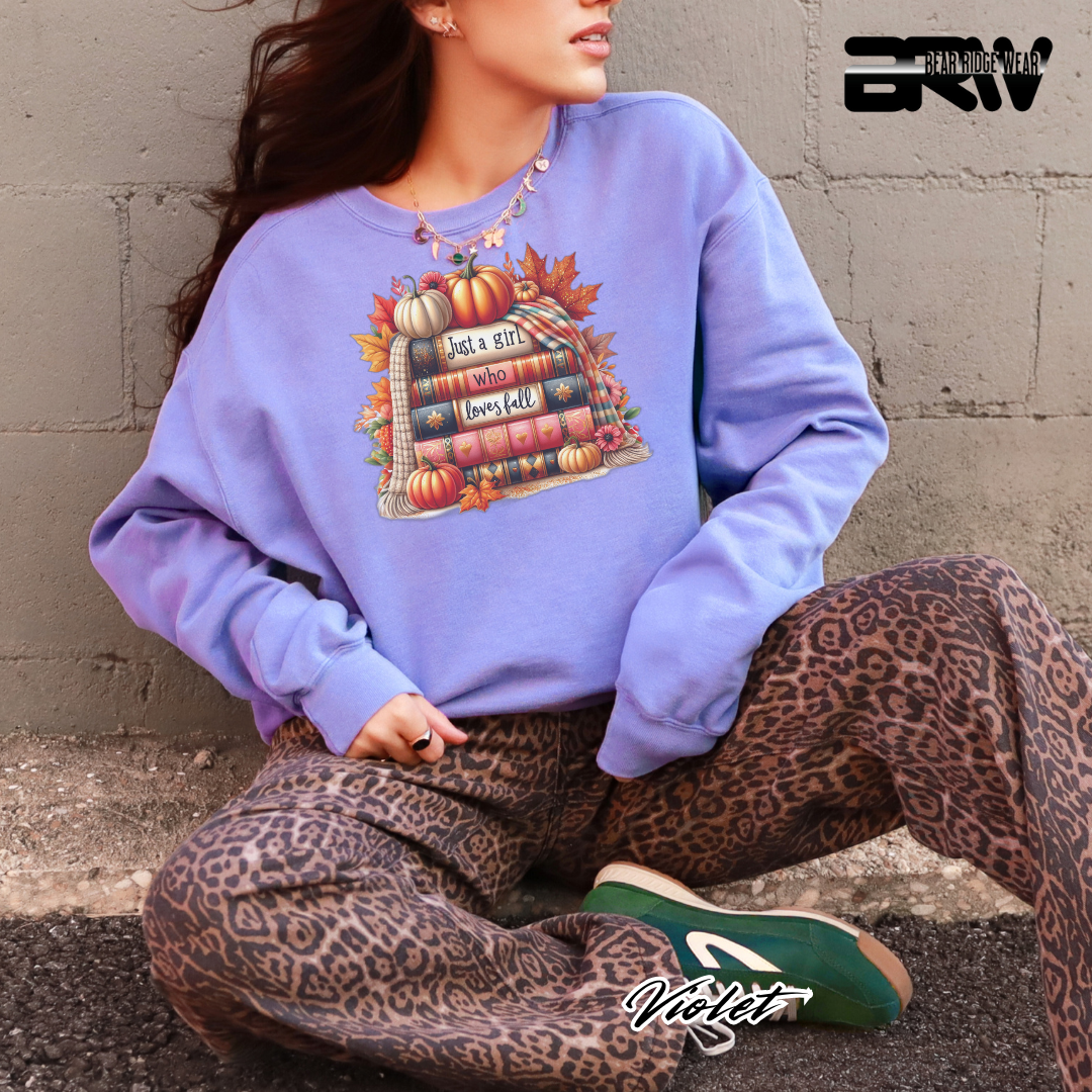 'Just A Girl Who Loves Fall-Books' Fall Crewneck Sweatshirt