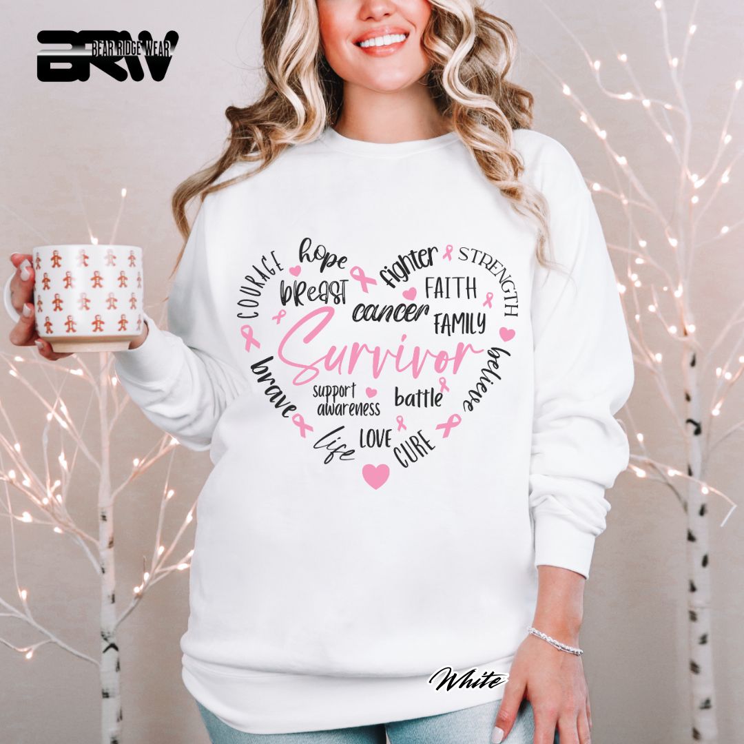 'Survivor Inside Heart Shape Texts' Awareness Long Sleeve Tee