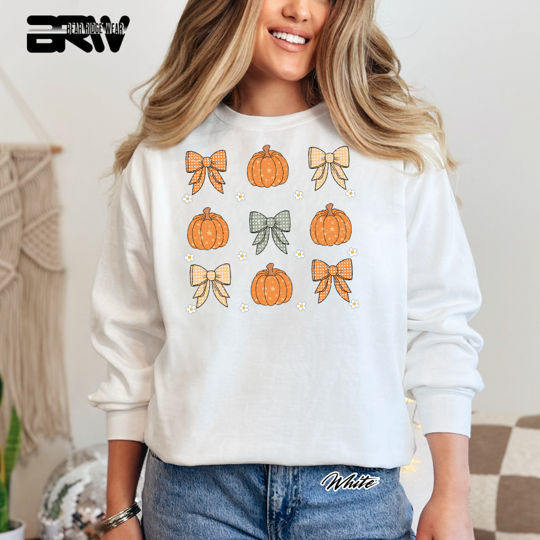 'Pumpkins and bows' Fall Long Sleeve Tee
