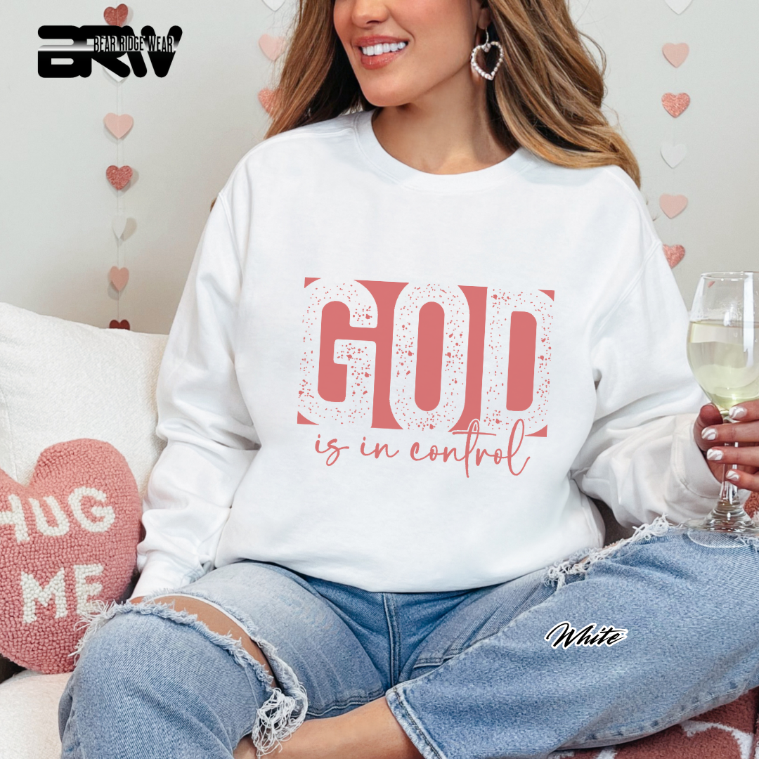 'God Is In Control' Pink Faith Crewneck Sweatshirt