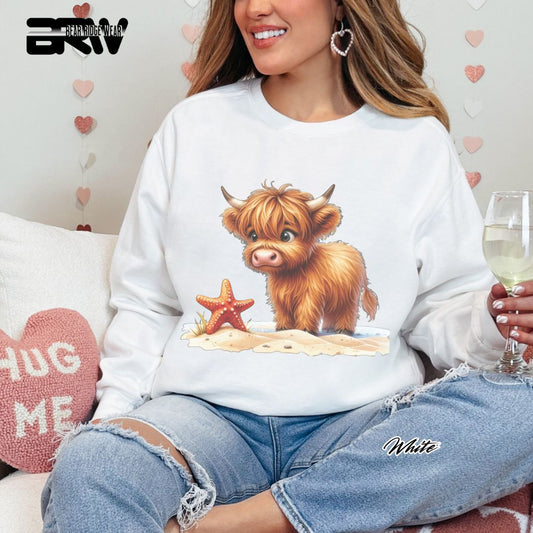 'Highland Cow-Starfish' Summer Crewneck Sweatshirt