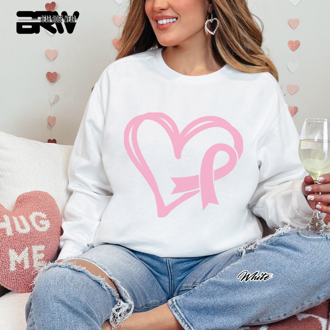 'Pink Heart With Ribbon' Awareness Long Sleeve Tee