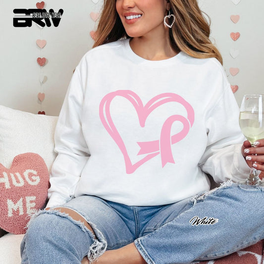 'Pink Heart With Ribbon' Awareness Long Sleeve Tee