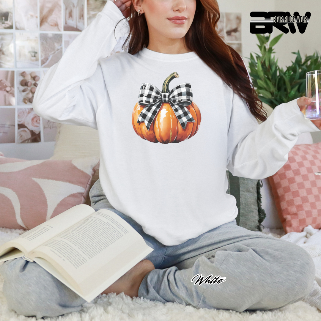'Pumpkin With plaid Bow' Fall Long Sleeve Tee