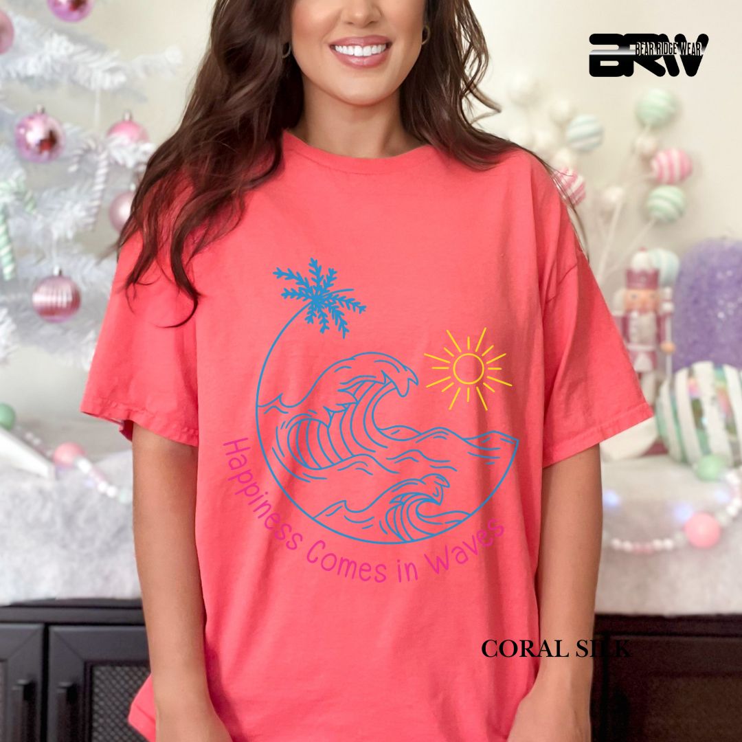 'Happiness Comes In Waves' With Color Summer Tee