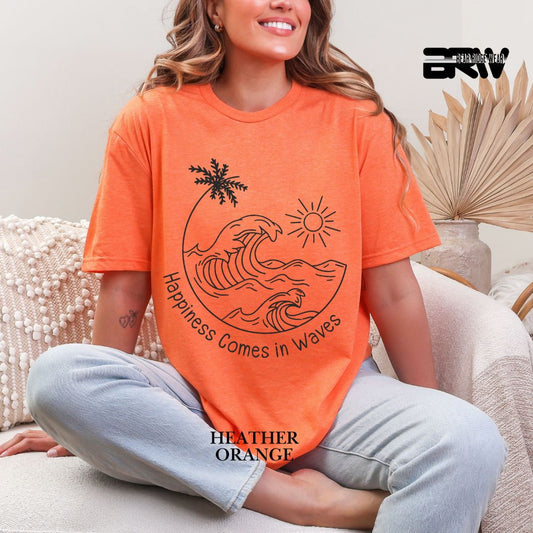 'Happiness Comes In Waves' Black Color 2 Summer Tee