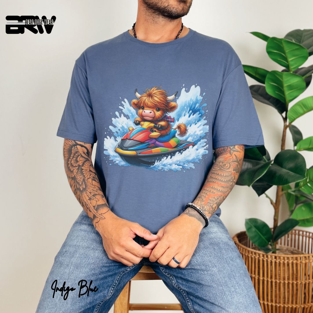 'Highland Cow-Ski Mobile' Summer T- Shirt