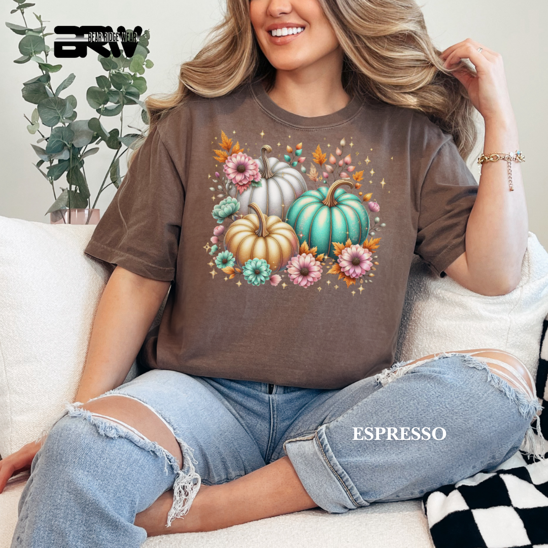 'Floral Shimmering Pumpkin' Fall Tee