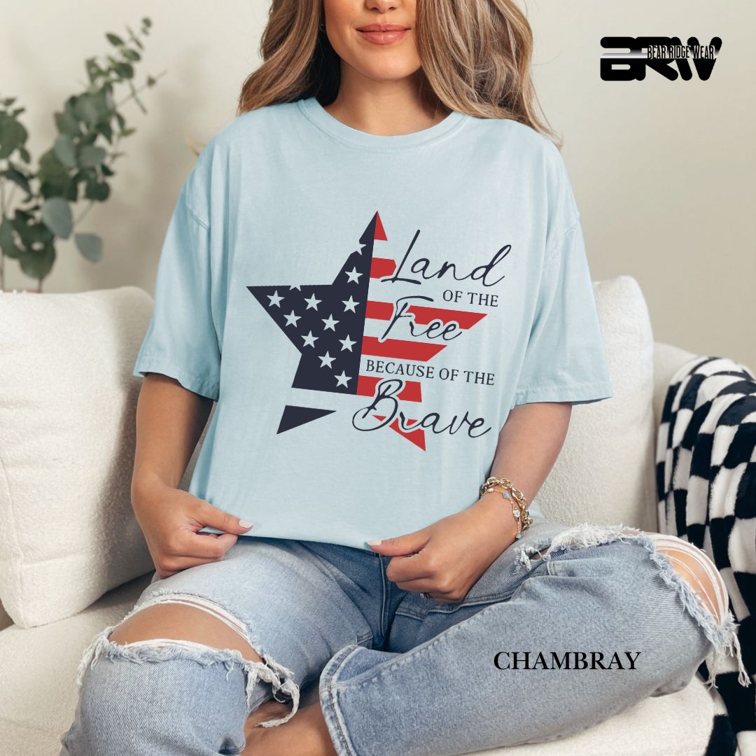 Land Of Free Star- Patriotic Tee