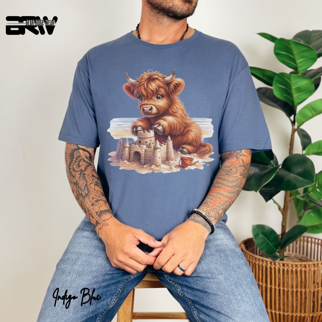 'Highland Cow-Sandcastle' Summer T- Shirt