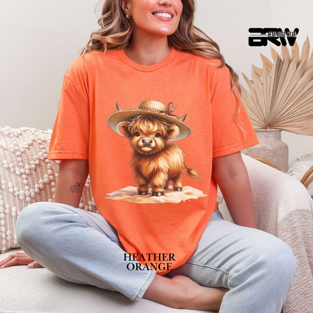 'Highland Cow-Sun Hat' 2 Summer Tee
