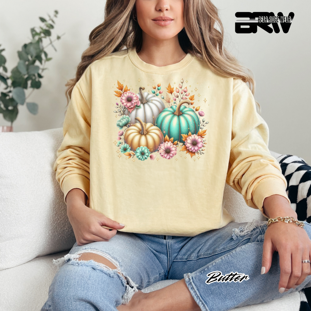 'Floral Shimmering Pumpkin' Fall Crewneck Sweatshirt