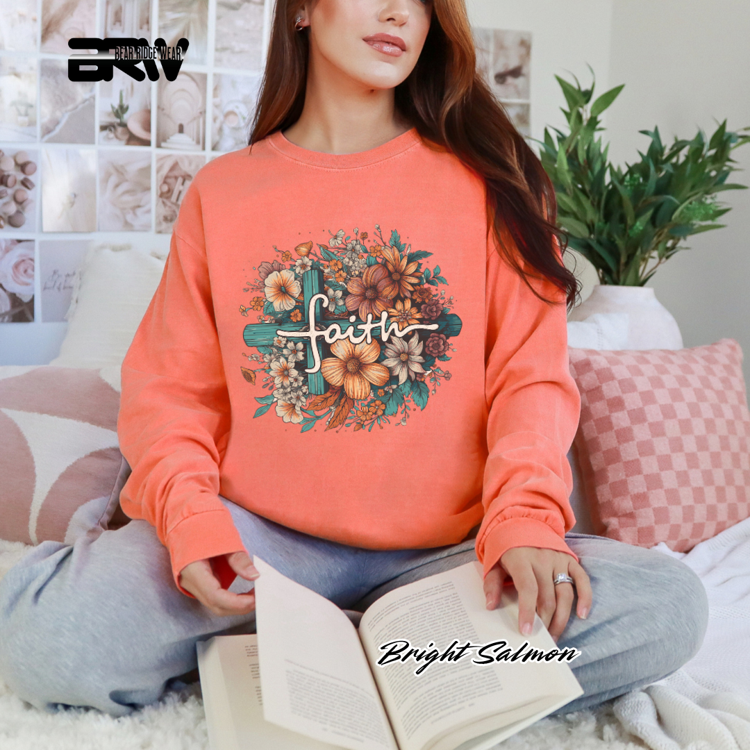 'Faith With Cross and Flowers' Faith Long-Sleeve Tee