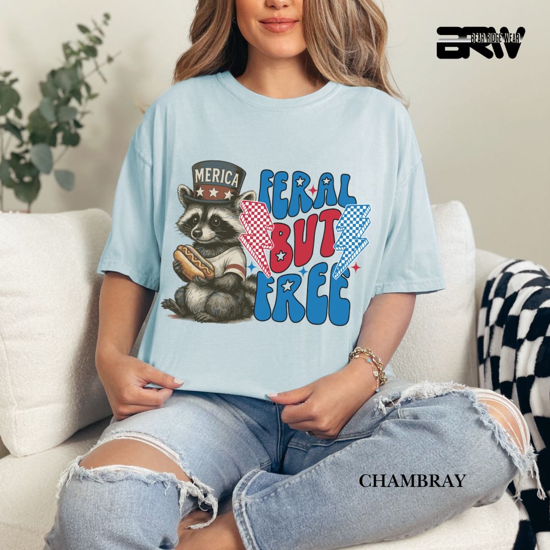 Feral But Free-Hotdog Raccoon- Patriotic Tee