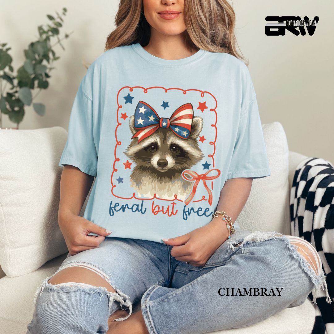 Feral But Free-Raccoon- Patriotic Tee