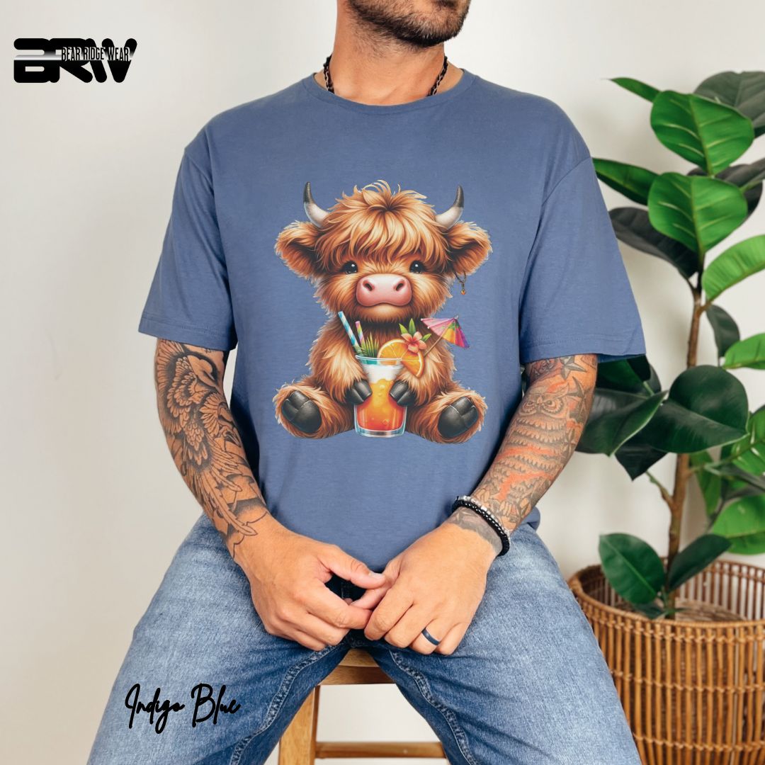 'Highland Cow-Tropical Drink' Summer T- Shirt For Men