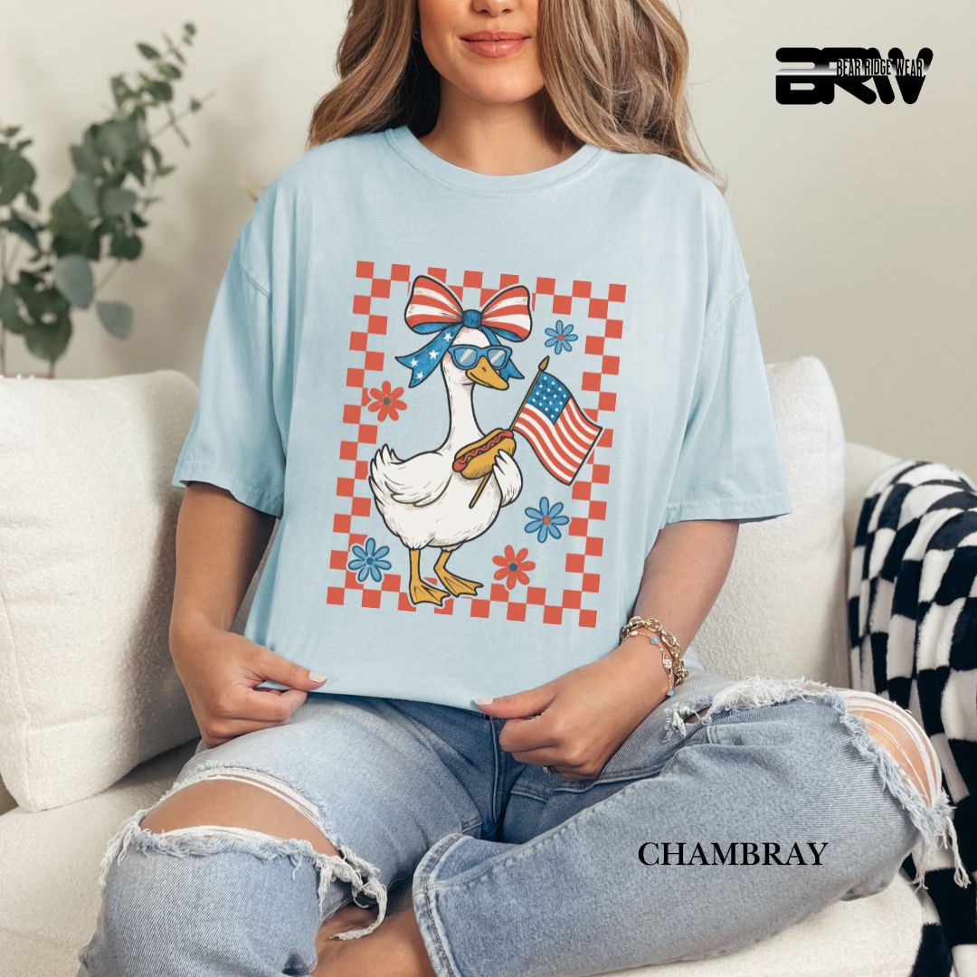Goose-Girl Flag Hotdog- Patriotic Tee
