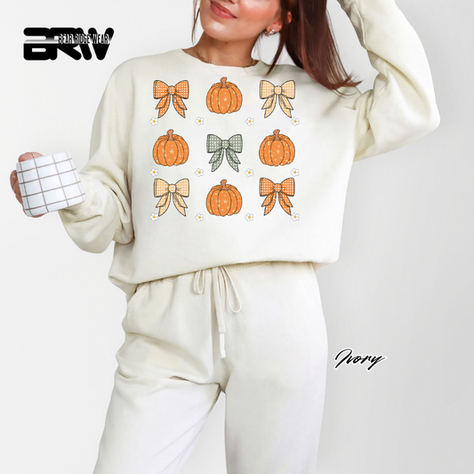 'Pumpkins and bows' Fall Crewneck Sweatshirt