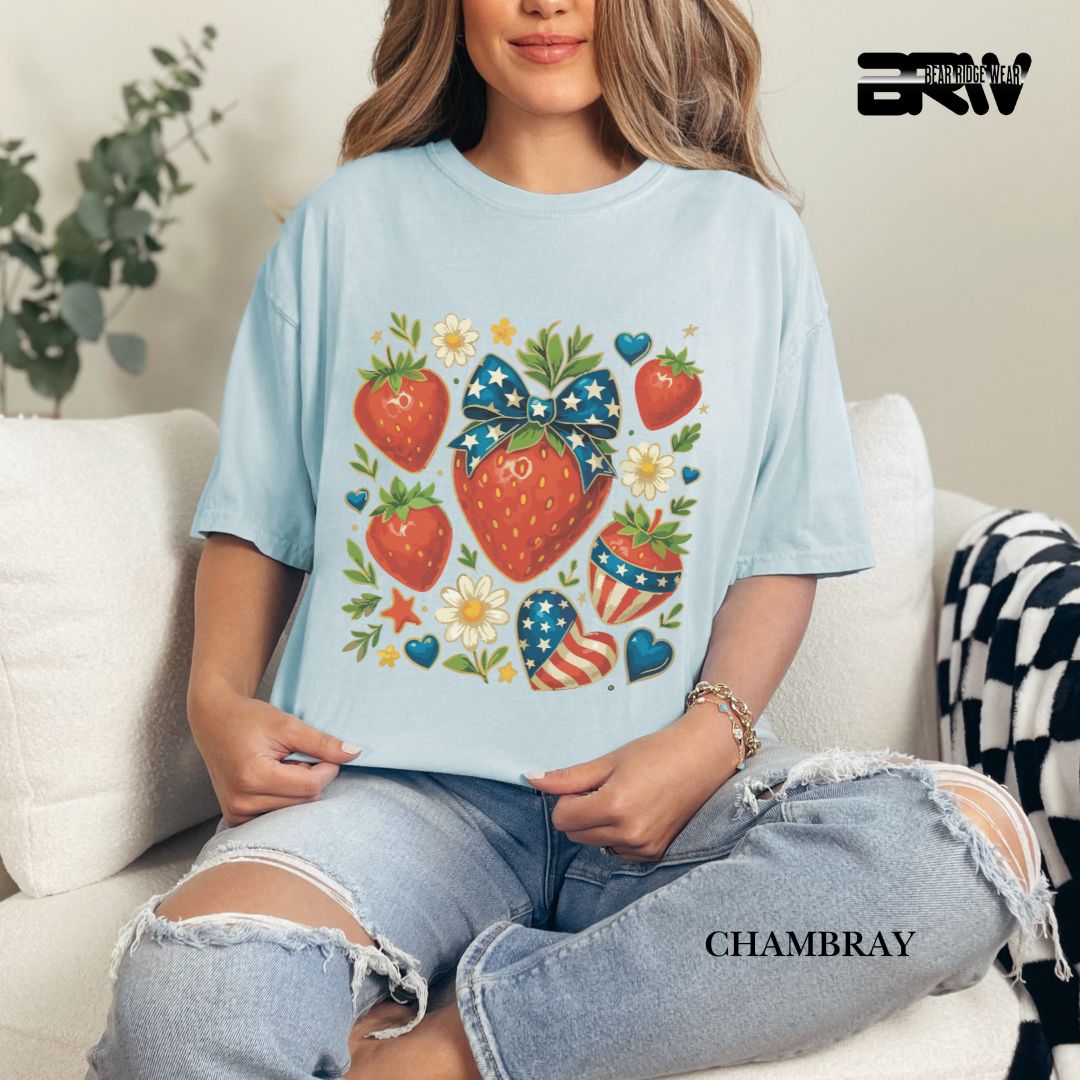 Strawberries- Patriotic Tee