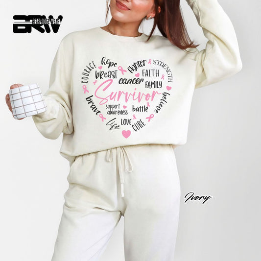 'Survivor Inside Heart Shape Texts' Awareness Long Sleeve Tee
