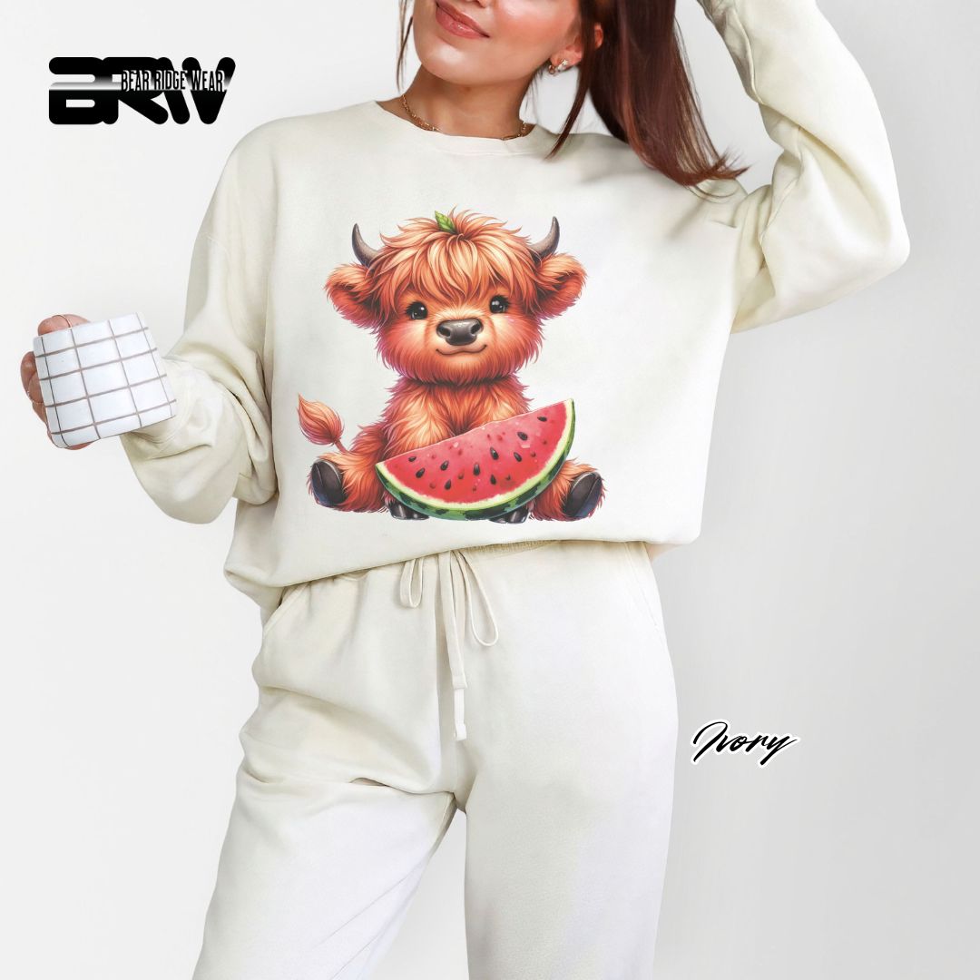 'Highland Cow-Watermelon' Summer Long Sleeve Tee