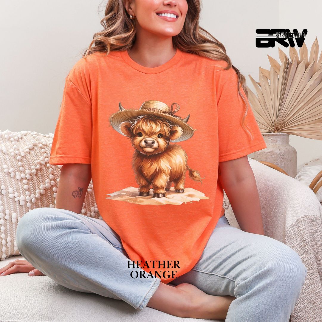 'Highland Cow- Sun Hat' 2 Summer Tee
