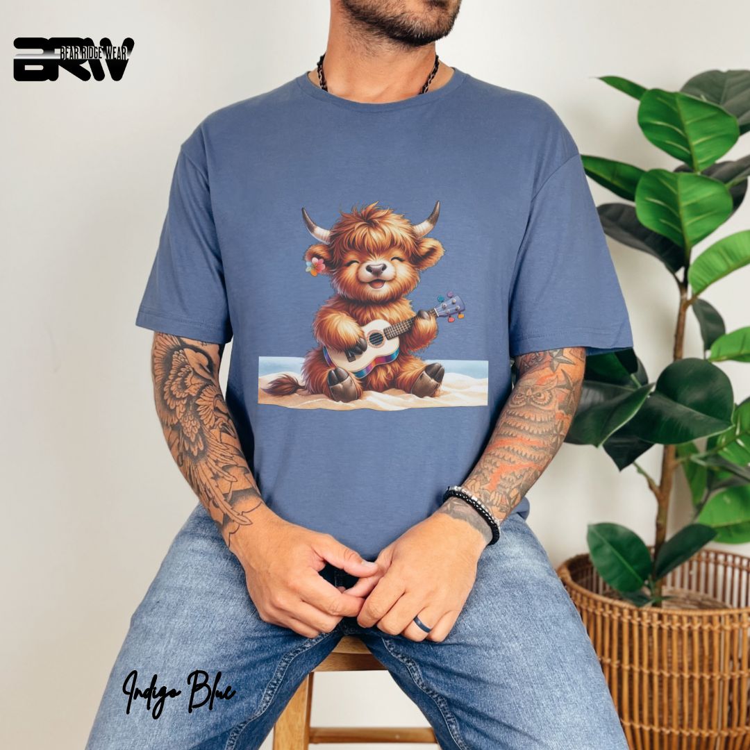 'Highland Cow-Guitar' Summer T- Shirt