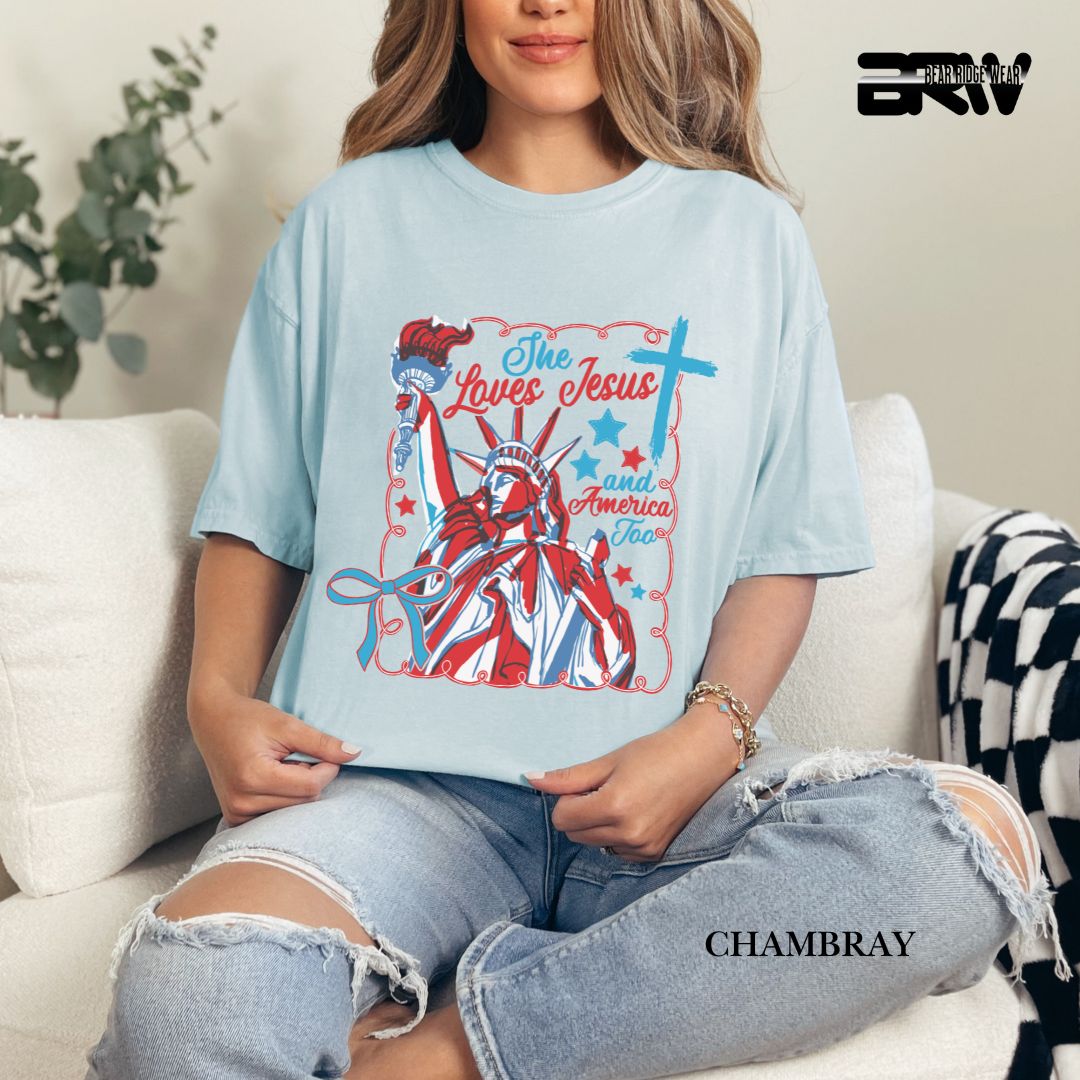 She Loves Jesus-America- Patriotic Tee