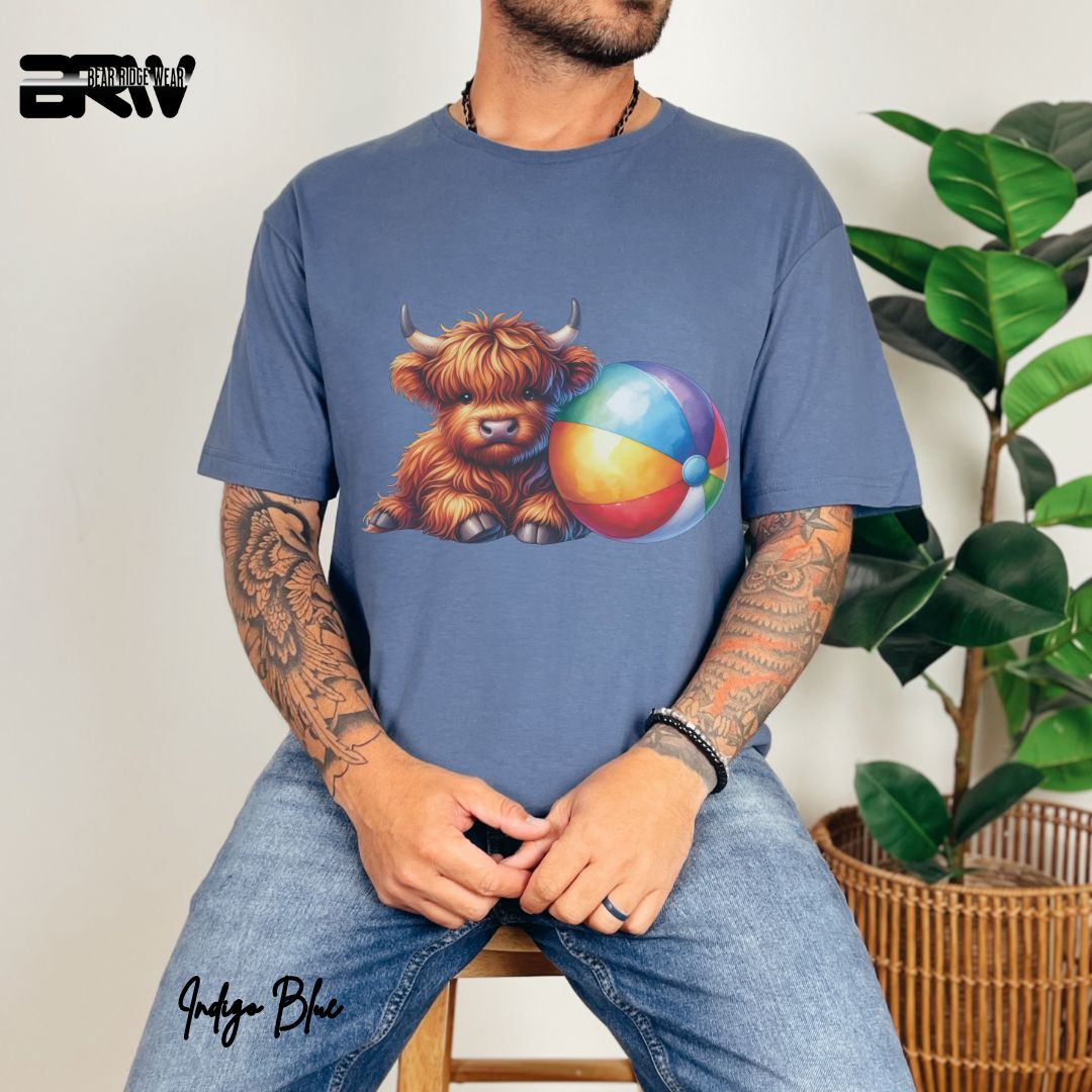 'Highland Cow-Beach-Ball' Summer T- Shirt