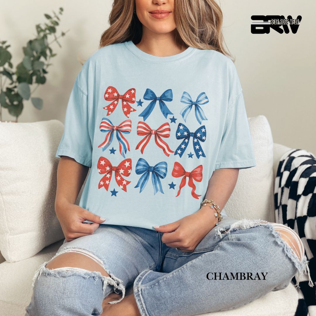 Red-White-Blue Bows- Patriotic Tee