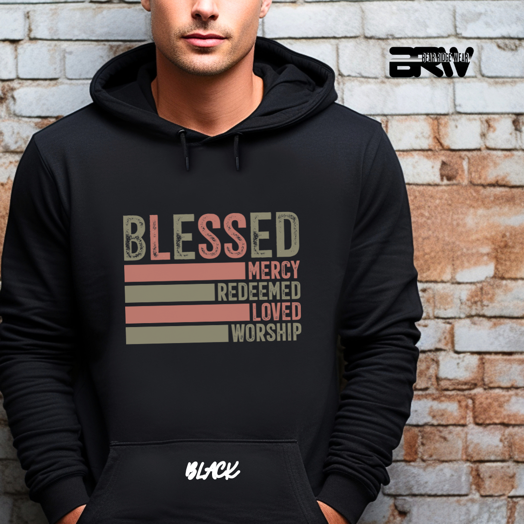 'Blessed, Mercy, Redeemed, Loved, and Worship' Faith Hoodie