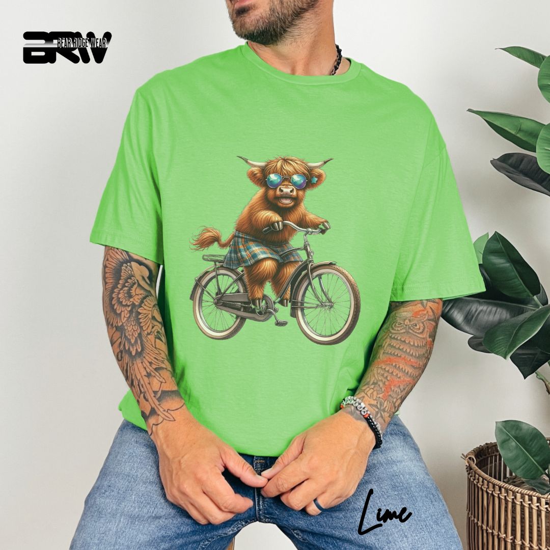 'Highland Cow- Bicycle' Summer T- Shirt