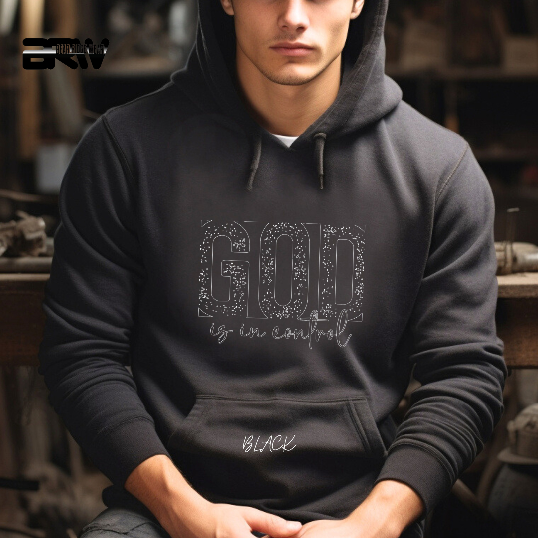 'God Is In Control' Black Stroke  Faith Hoodie