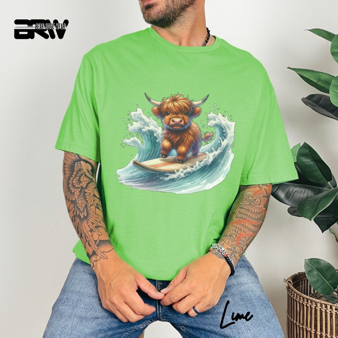 'Highland Cow-Surfing' Summer T- Shirt For Men